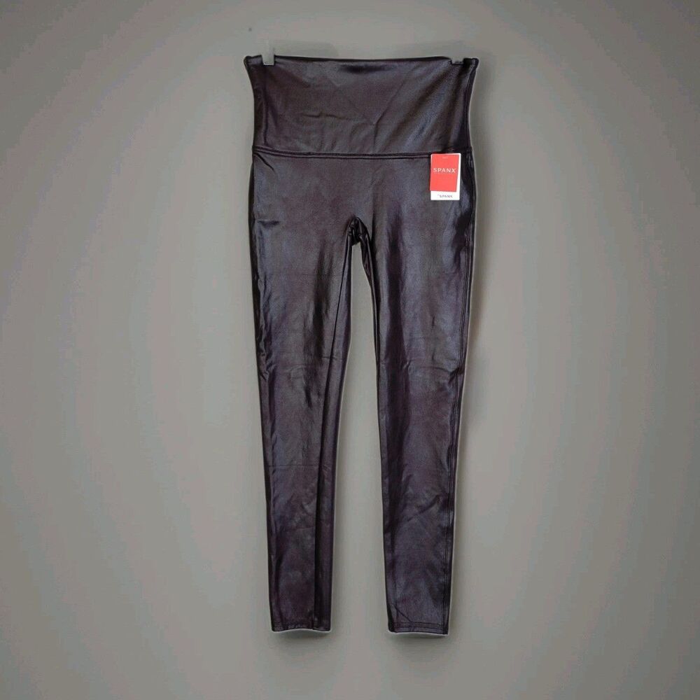 NWT SPANX Faux Leather Leggings Womens XL Dark Brown Purple High Rise Whimsigoth